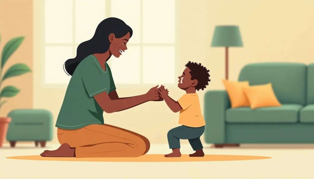 Parent comforting a crying toddler at eye level